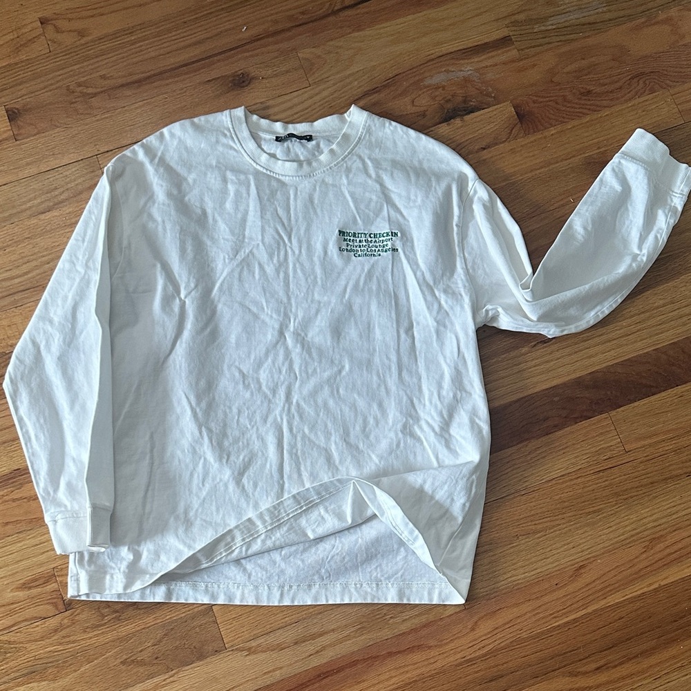 Zara White Sweatshirt with Green Print